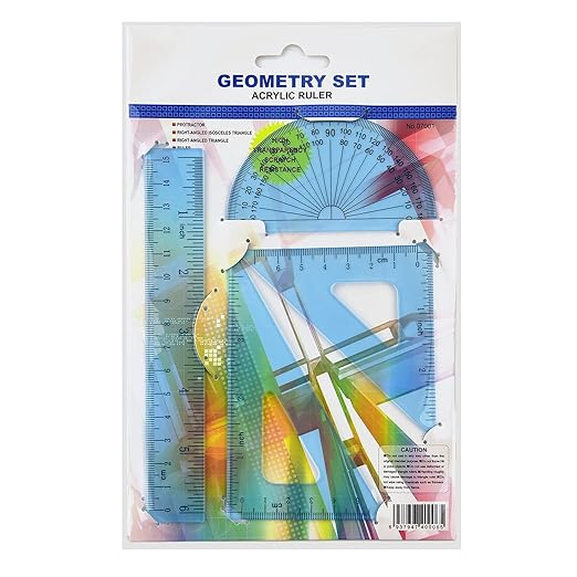 Coopay 6 Inch Math Geometry Tool Plastic Ruler Square Set Includes Straight Ruler, Triangles, Protractor for Student School Office Supplies (Blue)