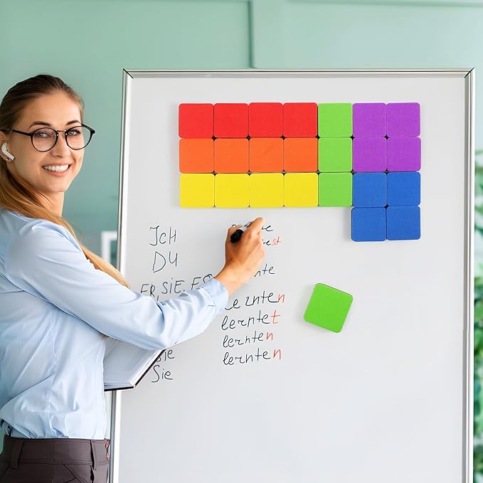 MaxGear Whiteboard Erasers, 24 Pack Magnetic Dry Erase Eraser, Mini Whiteboard Cleaning Pads for Classroom, Chalkboard Wiper Teacher Supplies for School, Office, Home, 6 Rainbow Color Set, 2 x 2 Inch
