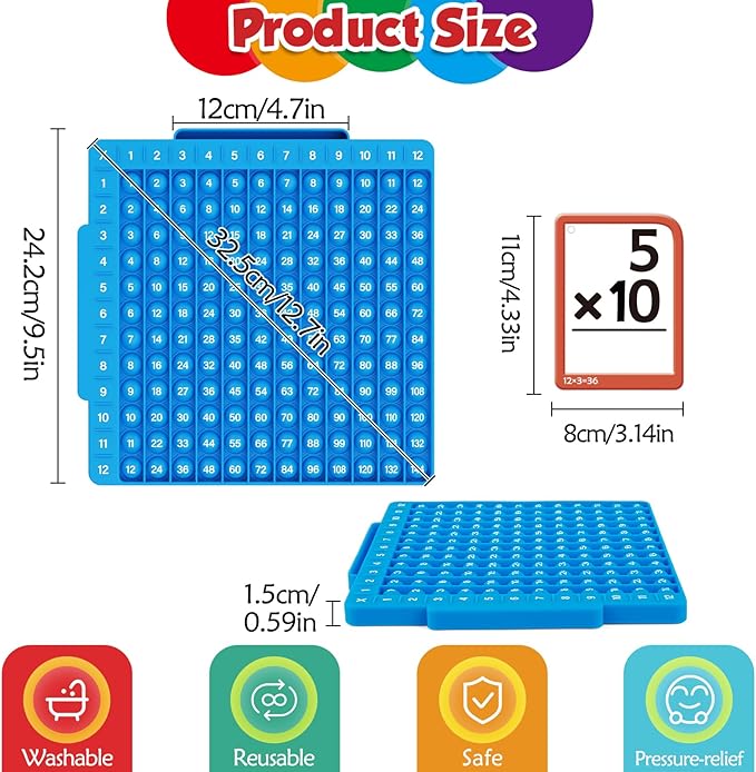 Torlam Math Flash Cards + Math Board, Multiplication Flash Card Times Table Chart, Math Manipulatives Division, Addition, Subtraction Games Toys for Kids, 1st, 2nd, 3rd, 4th, 5th, 6th Grade