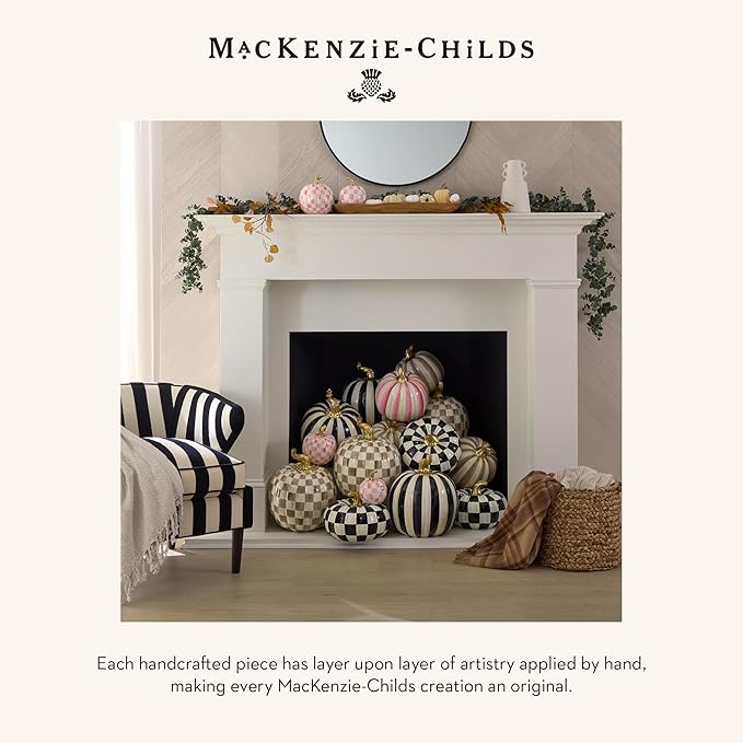 MACKENZIE-CHILDS Mini Pumpkin, Resin Halloween Home Decor, Orange-and-White Orange Check