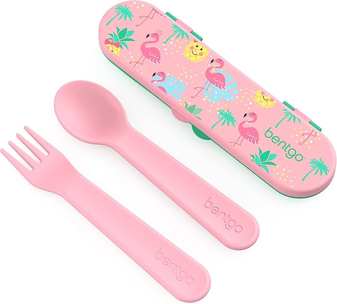 Bentgo® Kids Prints 5-Compartment Bento-Style Kids Lunch Box Set with Reusable Plastic Utensils (Tropical)