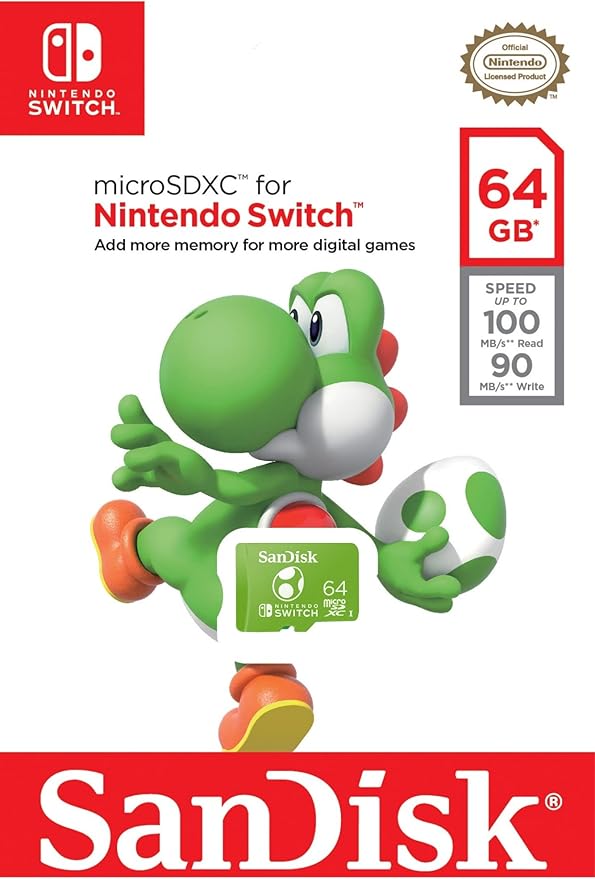 SanDisk 64GB microSDXC-Card Licensed for Nintendo-Switch, Yoshi Edition, Made for Nintendo Switch, OLED and Lite Systems - SDSQXAO-064G-GN6ZN