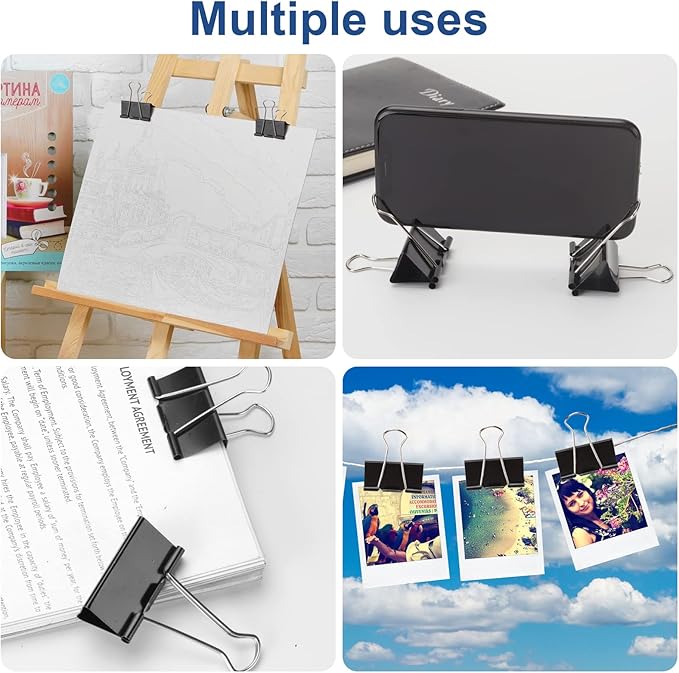 150 PCS Binder Clips Assorted Sizes, Extra Large Medium Small Mini and Micro, Metal Paper Binder Clip Black,Paper Clamps, 6 Sizes for Office, School and Home