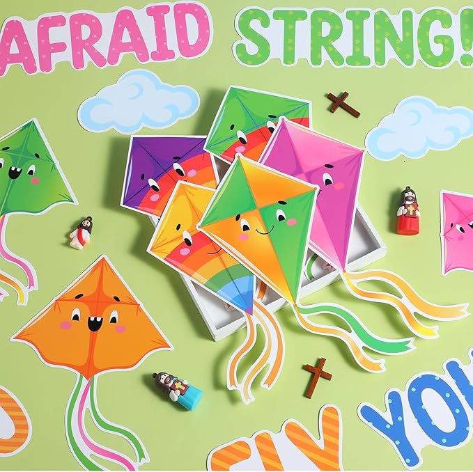 Pasimy Kite Bulletin Board Decorations Set Back to School Classroom Decor Motivational Religious Christian Cutouts Cloud Bulletin Board Borders for Summer Sunday School Home Office Wall Door Supplies