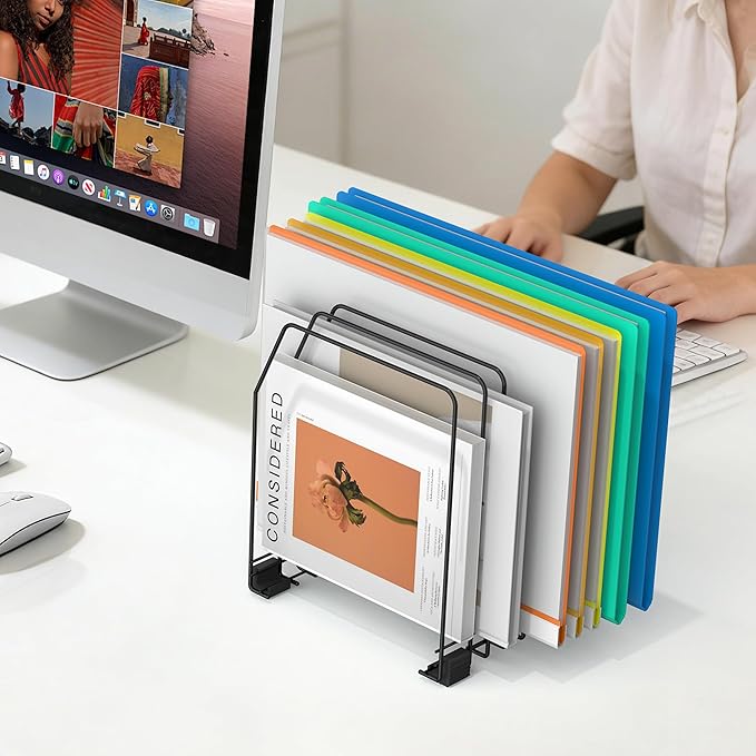 File Organizer for Desk, 7-Section Vertical File Sorter, Paper Holder Organizer Standing Metal File Folder for Office Home Classroom, Black (2Pack)