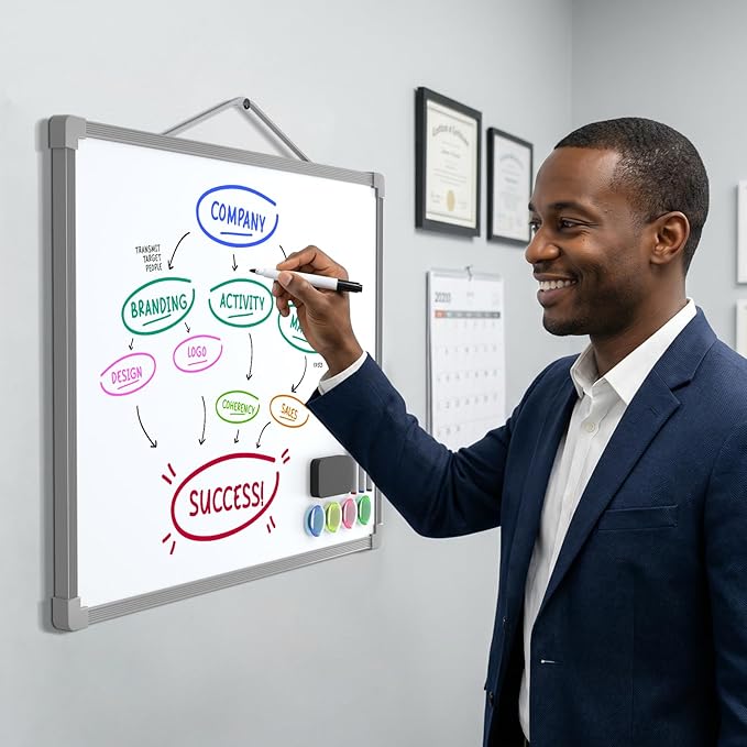 MaxGear Double-Sided Dry Erase Board for Wall, 16"x12" Hanging Whiteboard, Small Dry Erase White Board, Portable Whiteboard for Planning, Drawing, Memo, to Do List, Grey Frame