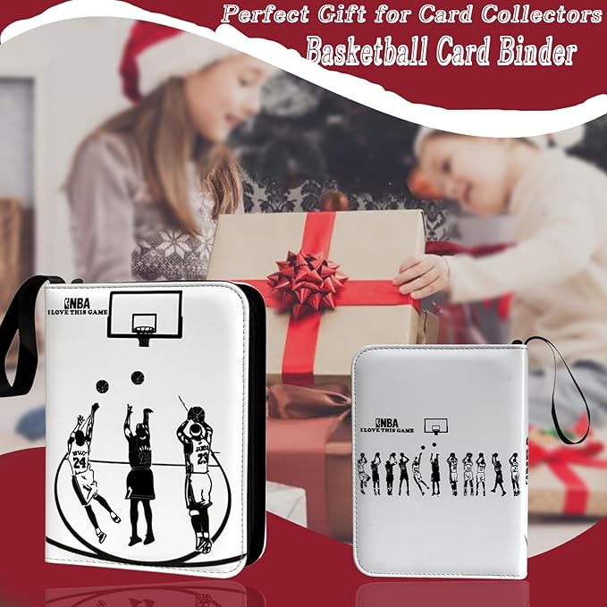 Basketball Card Binder - 400 Capacity 4-Pocket Trading Card Album, 3 Ring Card Holder Binder, Waterproof PU Leather, Zip Closure, Perfect Christmas Birthday Gift for Collectors