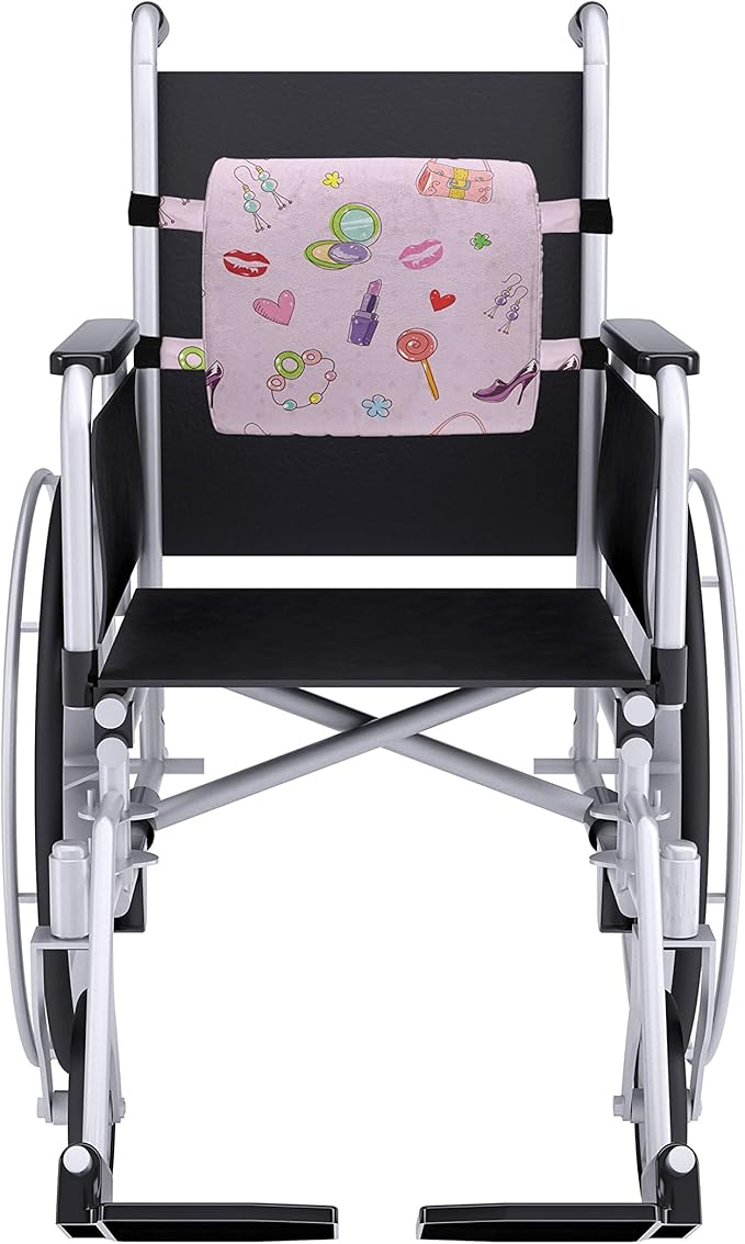Ambesonne Cartoon Lumbar Back Support Pillow, Girls Illustration with Fashion Accessories and Makeup Lollipop Flower Print, High Density Foam for Office Chairs Car Seats, 14" x 13", Pink Purple