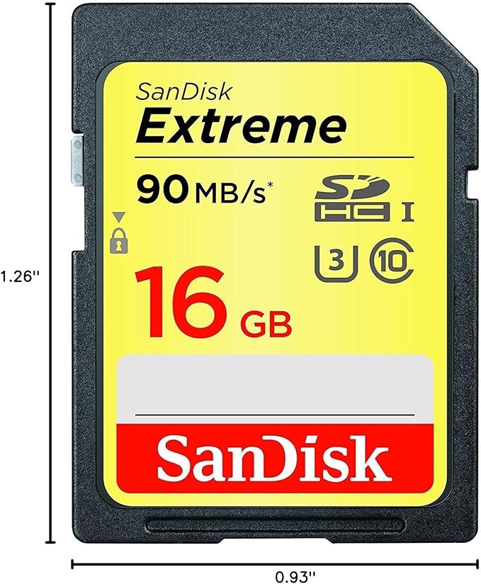 SanDisk 16GB Extreme SDHC UHS-I Memory Card - 90MB/s, C10, U3, V30, 4K UHD, SD Card - SDSDXNE-016G-GNCIN