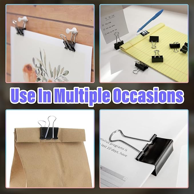 40 Pack Large Binder Clips - 1.6 Inch / 41mm Black Metal Paper Clamps for Office, School, Home, DIY, Business - File Organizers and School Supplies