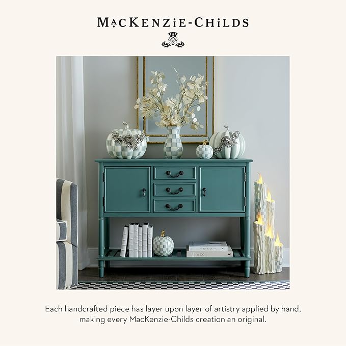 MACKENZIE-CHILDS Small Pumpkin, Resin Halloween Home Decor, Gray-and-White Sterling Check