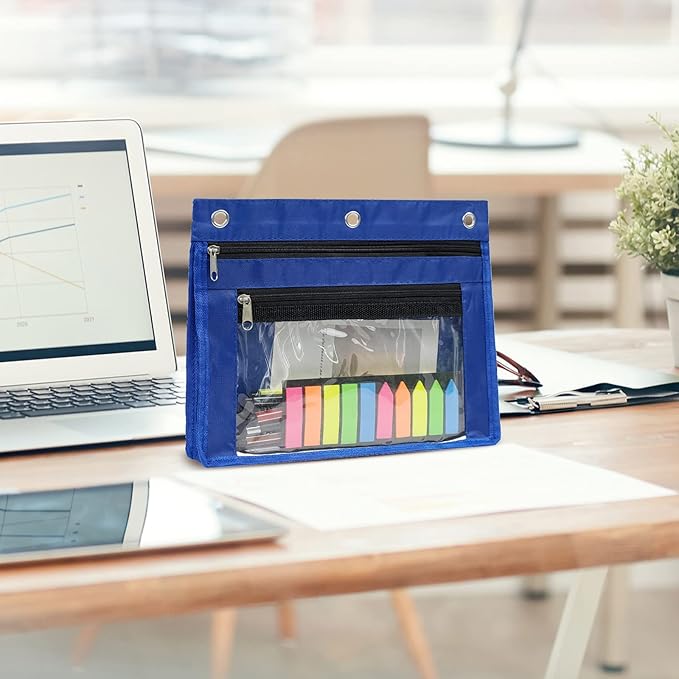 YoeeJob 6 Pack 1 Inch Expandable Zipper Pencil Pouches with Clear Window for 3 Ring Binder, Suitable for School & Office (6, Blue)