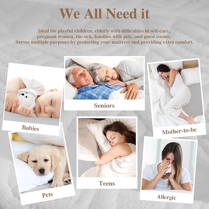 Full Size Mattress Protector, Waterproof Mattress Pad Washable Rayon Mattress Cover Breathable Noiseless Bed Protector 3D Patterns 5" - 21'' Elastic Fitted Deep Pocket(Light Grey)