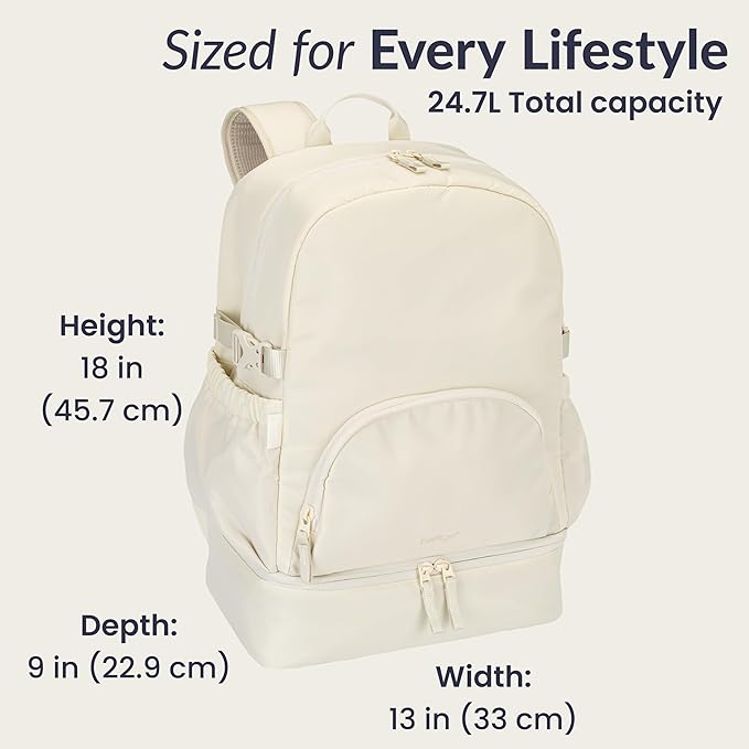 Bentgo 2-in-1 Adult Backpack & Insulated Lunch Bag – Lightweight, Water-Resistant Travel Backpack with 9 Compartments, Laptop Sleeve & Trolley Sleeve for Work & Everyday Use (Bone)