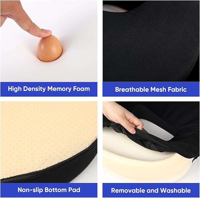 MINUPWELL Truck Seat Cushion, 100% Memory Foam Seat Cushion for Truck Driver, Semi Truck Accessories for Men Seat - 18x14.5x3.5in - Black