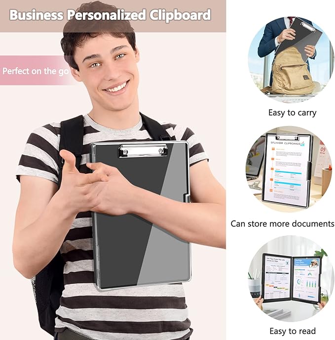 SFLHHDM Clipboard with Storage,Heavy Duty Clip Boards 8.5x11 with 2 Storage Case,Clear Visible Panel Storage Clipboards,Side Opening Nursing Clipboard Folder for Office Supplies-Black