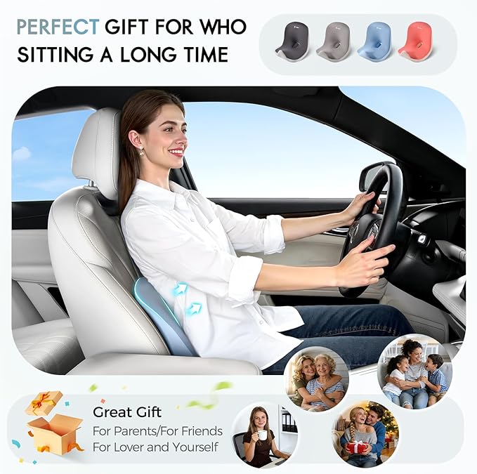 Car Seat Cushion and Lumbar Support Pillow, Larger Memory Foam Seat Cushion, Ergonomic L-Shaped Design Cushion for Back Pain Relief, Non-Slip Driving Cushion for Car, Office, Truck, Wheelchair-Blue