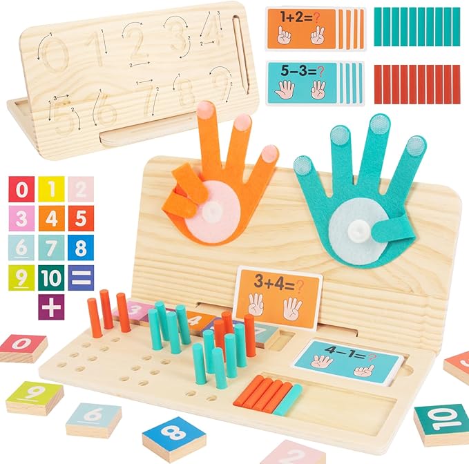 Preschool Learning Toys for Toddlers 2-4, Wooden Double-Sided Educational Math Manipulatives Number Counting Blocks for Kids, Montessori Toys for 3 4 5 Year Old Boys Girls Birthday Gifts