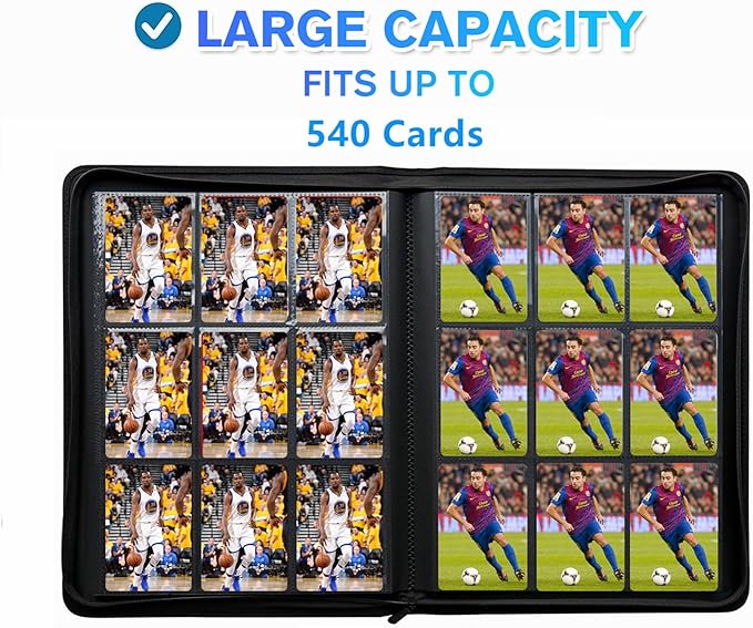 Premium 9-Pocket Zippered Trading Card Binder, 540 Pockets Double-Sided Side-Loading Card Organizer Album, PU Leather Card Holder Protector for MTG, TCG, Sports Cards (Purple)