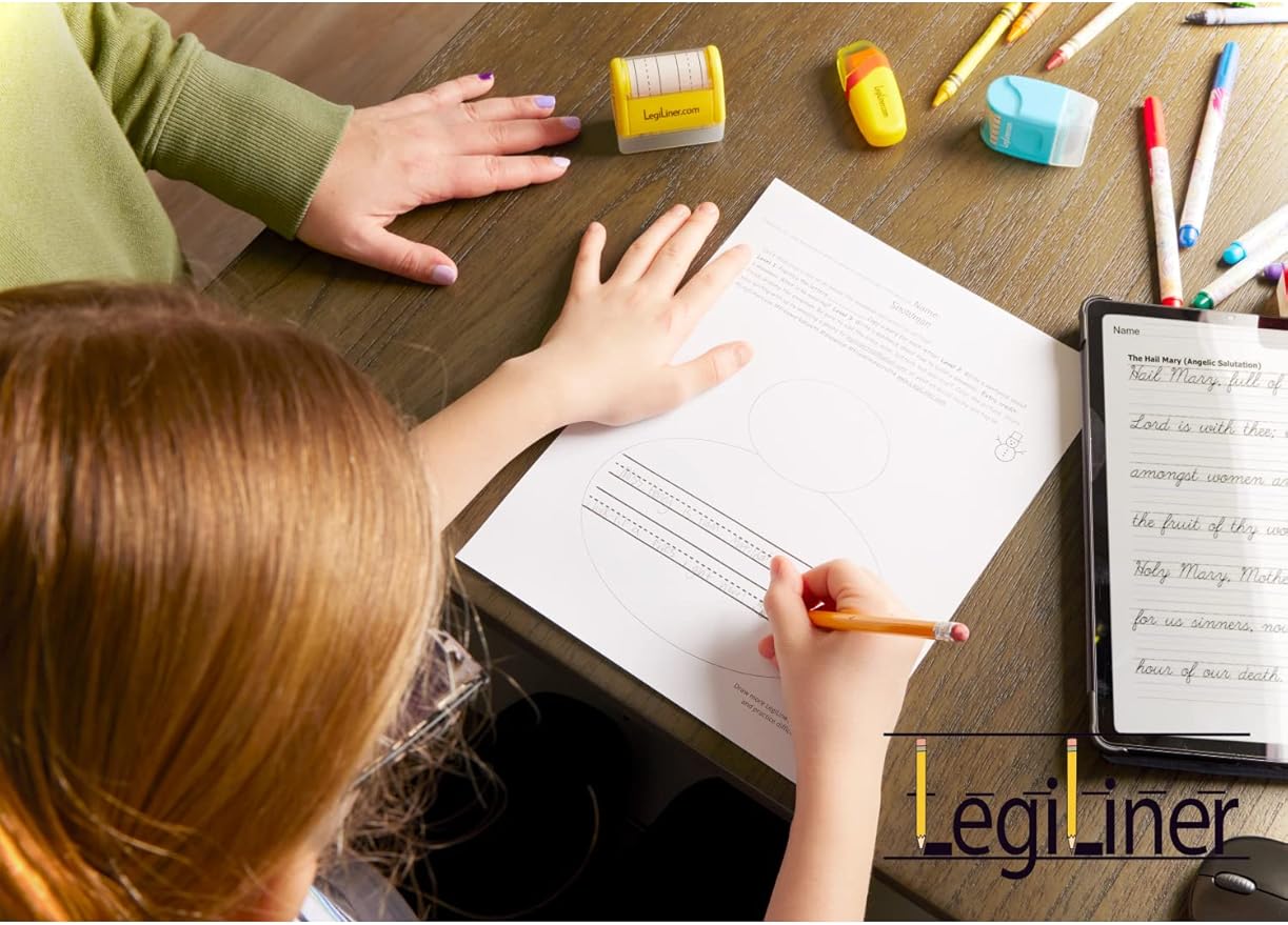 LEGILINER 1" Spaces Dashed Handwriting line, Rolling, self-Inking Stamp. Handwriting Practice Tool for Teachers/OT’s/Homeschool/Special Ed. Pre-K/Kindergarten/1st Grade Size with Broken Baseline.