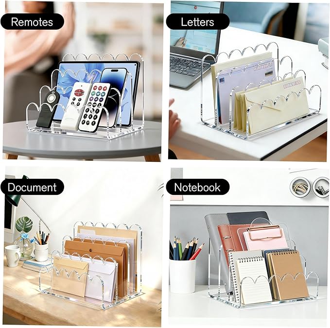 Acrylic File Mail Desktop Organizer Sorters,3 Upright Compartments Laddered, Vertical File Holder for Office/Home, Space-Saving Desk Organizer for Letters, Envelope, Bills, Stationery