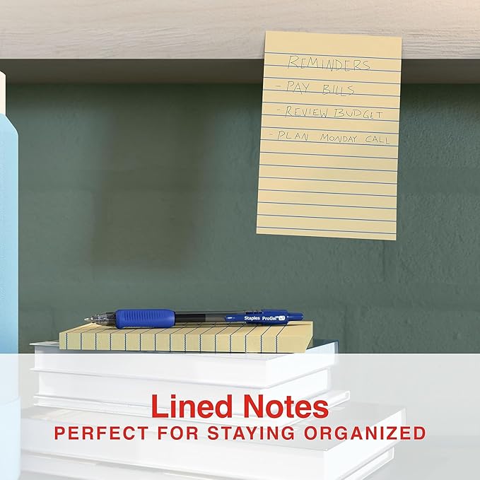 Staples Sticky Notes, 4" x 6", Lined, Yellow, Recycled Paper, 500 Sheets – Eco‑Friendly Ruled Notes for Lists, Planning & Office Use