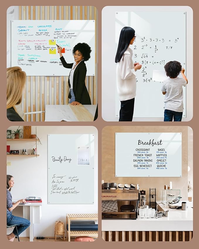 Mifuro Magnetic Glass Whiteboard,72"x48" Wall Mounted Frameless Dry Erase Board for Office, Home & School White