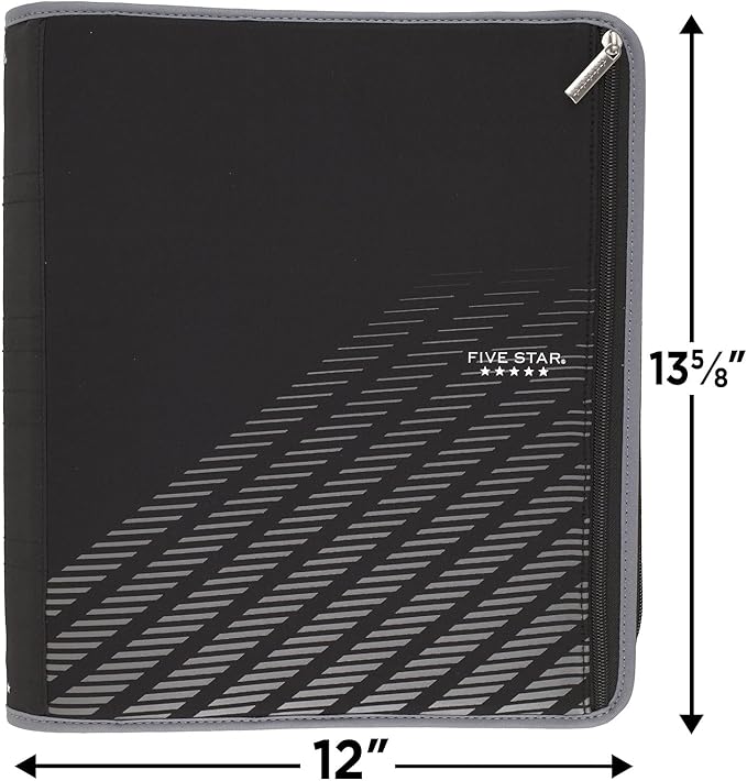 Five Star Zipper Binder, 2 Inch 3 Ring Binder, Xpanz, Gray Lines (29040Hx9)