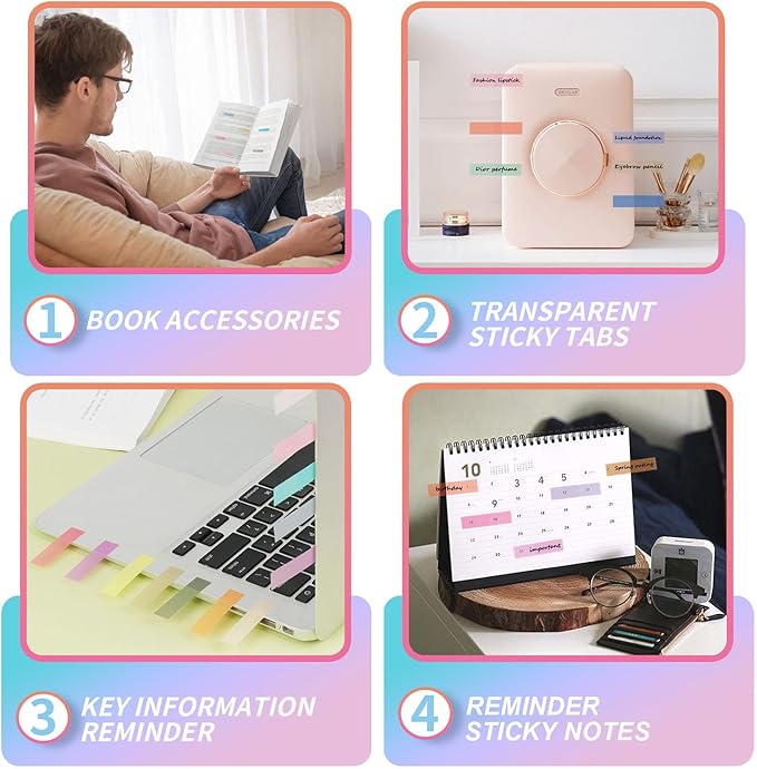 (4200 Pcs) Book Tabs for Annotating, Sticky Tabs Transparent Small Sticky Notes Flags, Colorful Morandi Page Markers for Notebooks, Multi-Colored Writable and Repositionable Book Flags Strip