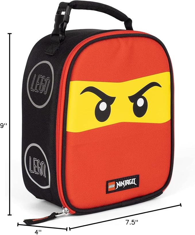 LEGO NINJAGO Lunch Box, Insulated Soft Reusable Lunch Bag Meal Container for Boys and Girls, Perfect for School, or Travel, Meal Tote to Keep Food and Drinks Cold, Future Red
