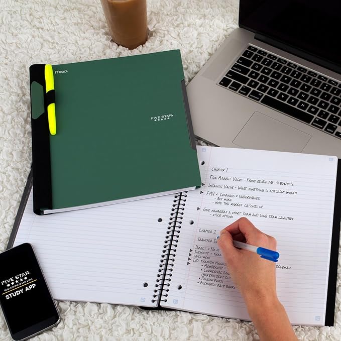 Five Star Flex Refillable Notebook + Study App, 1 Inch Binder with Customizable Cover, College Ruled Notebook and 3 Ring Binder, Hybrid NoteBinder, 200 Sheet Capacity, Green (29326AQ8) (Pack of 4)
