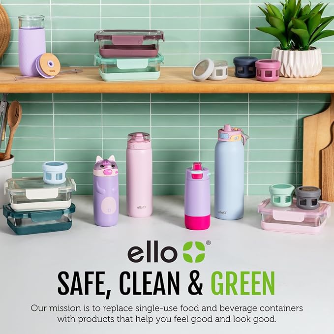 Ello Ellies 16oz Plastic Kids Water Bottle with Straw and Built-in Carrying Handle and Leak-Proof Locking Lid for School backpack, Lunchbox and Outdoor Sports, Panda