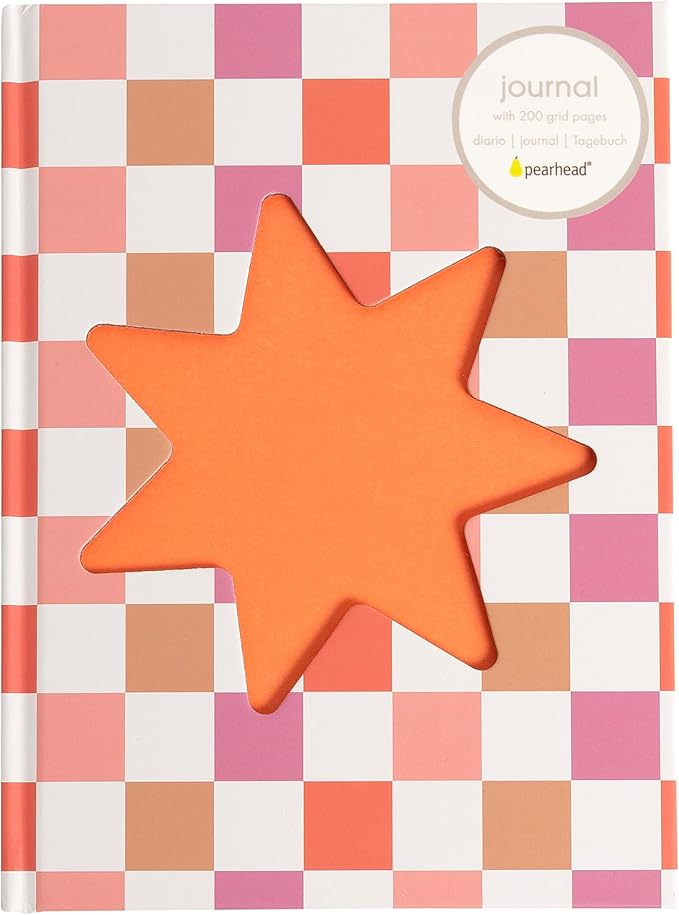 Pearhead Pink & Orange Star Cutout Hardcover Graph Notebook, 6.25x8.25 Grid Journal for Bullet Journaling, Planning & School Notes, 200 Pages