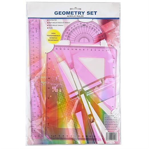 Coopay 12 Inch Math Geometry Tool Plastic Ruler Square Set Includes Straight Ruler, Triangles, Protractor for Student School Office Supplies (Pinkish-Purple)