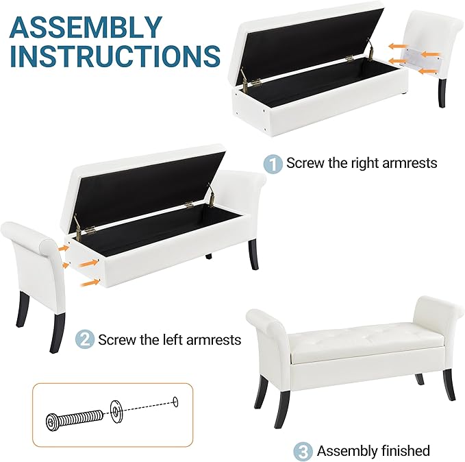 Yaheetech Ottoman with Storage, 52" Storage Ottoman Bench with Safety Hinge, Upholstered Bench with Seating for Bedroom, Living Room, Holds up to 661 lb, White