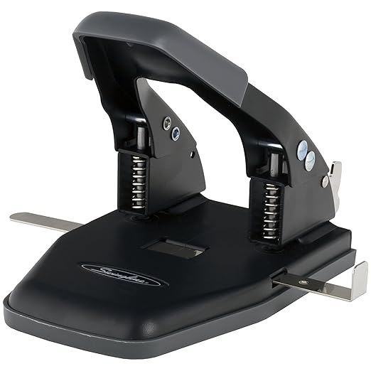 Swingline 2 Hole Punch, 28 Sheet Capacity Hole Puncher, Paper Punch, Low Effort Comfort Handle, Alignment Guide, Black (74050)