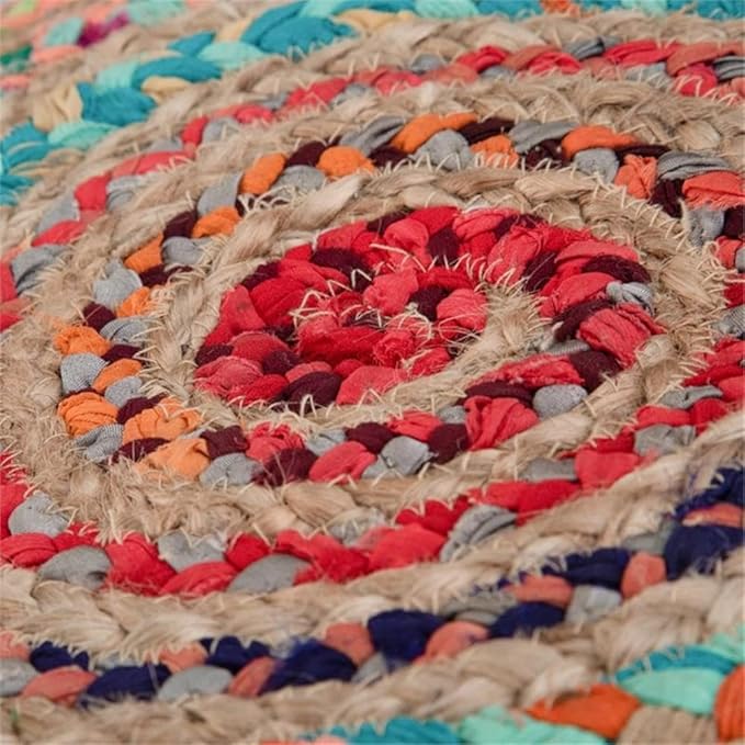 SIMPLIHOME Margo Round Pouf - 20 inch Wide Handwoven Jute and Cotton Braided Ottoman in Multi-Color, Boho-Style Footstool or Extra Seating for Living Room with Polystyrene Bead Filling, Assembled