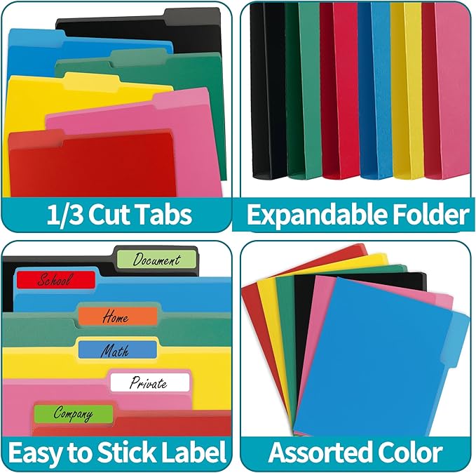 150 Packs File Folders,1/3-Cut Tabs,Black Letter Size File Folder,8.5x11 File Folders for Office,School and Home,Organizer File Folder
