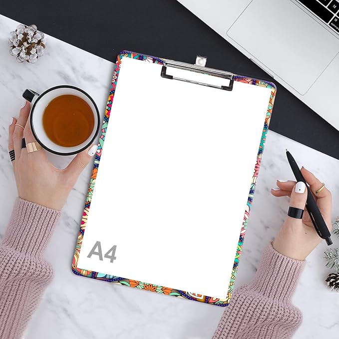 Fashion Clipboard, A4 Letter Size Wooden Decorative Clipboards for Teacher, Nurse, Doctor,Student and Kids, Cute Design for Standard Size 12.2" x 8.9" (C-Colorful Flower)