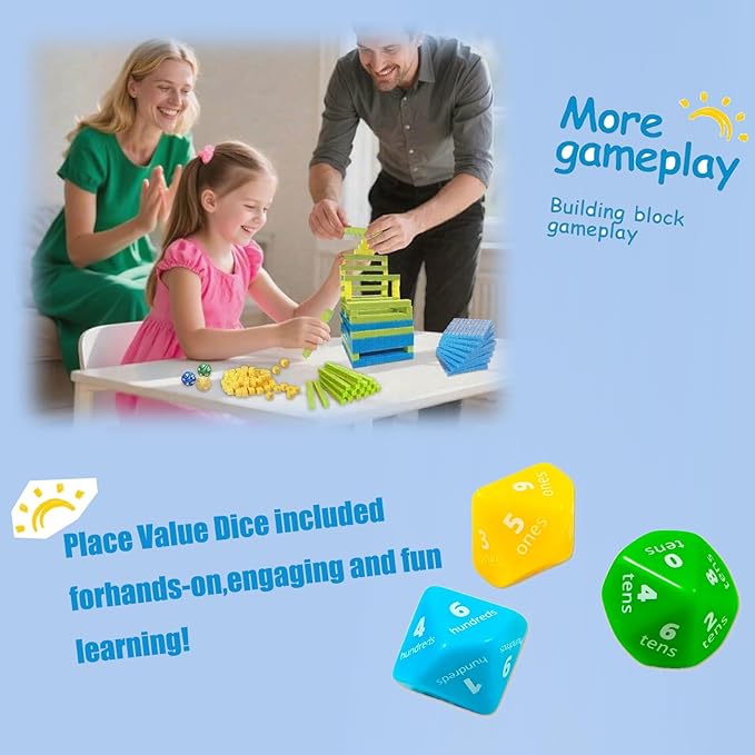 Plastic Base Ten Blocks with Place Value Chart, Math Manipulatives for Kids, Math Cubes for Kindergarten 1st-3rd Grade, Counting Cubes for Math Learning Tools, 137 Pcs