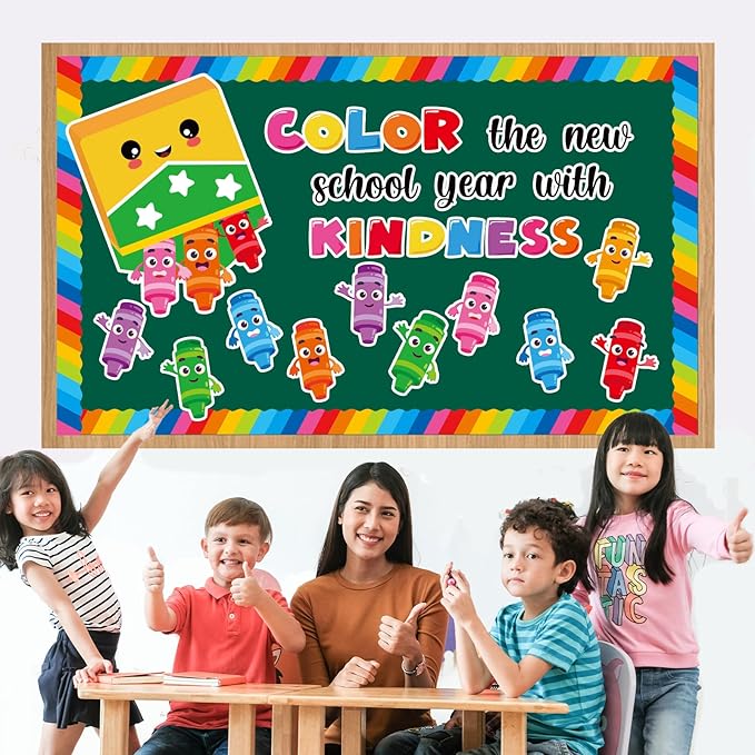 Crayon Bulletin Board Decorations Colorful Crayon Classroom Bulletin Board Border Set Color The New School Year with Kindness Cutouts Back to School Preschool Chalkboard Wall Supplies