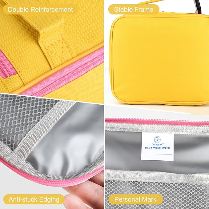 Genteen Lunch Box Lunch Bag for Kids Girls,Insulated Lunch Bag Women,Reusable Lunchbox for School,Work,Outdoor (Yellow)