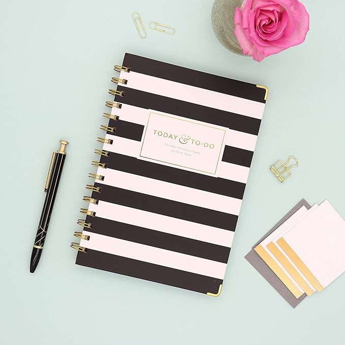 Blue Sky Day Designer for Today To-Do Notebook, 160 Ruled Pages, Twin-Wire Binding, Hardcover, 5.75'' x 8.5'', Black Stripe