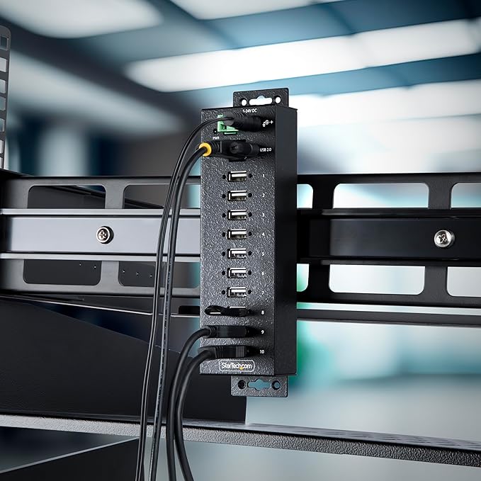 StarTech.com 10-Port Industrial USB 2.0 Hub, Rugged USB Hub w/ESD Level 4 Protection, DIN/Wall/Desk-Mountable USB-A Hub, USB Port Expander w/Lockable Ports, USB Expansion Hub, TAA