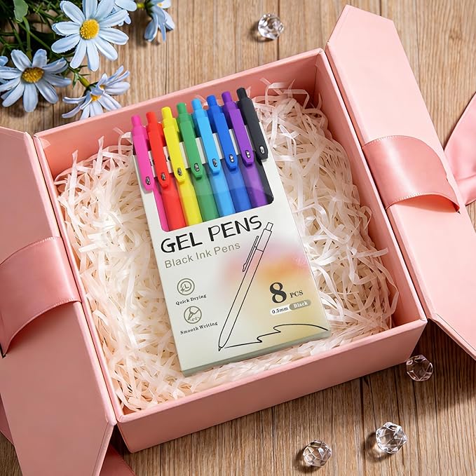 Pens, 8 Pack Black Ink Gel Pens Ballpoint Smooth Writing Pens for Journaling, Cute Office Supplies for Nurses Women Teachers