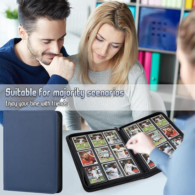 9 Pocket Card Binder - 540 Capacity with Zip Closure Premium, Double-Sided,Sturdy & Sleek PU Leather Protector for MTG, TCG, Sport & Collectible Cards (blue)