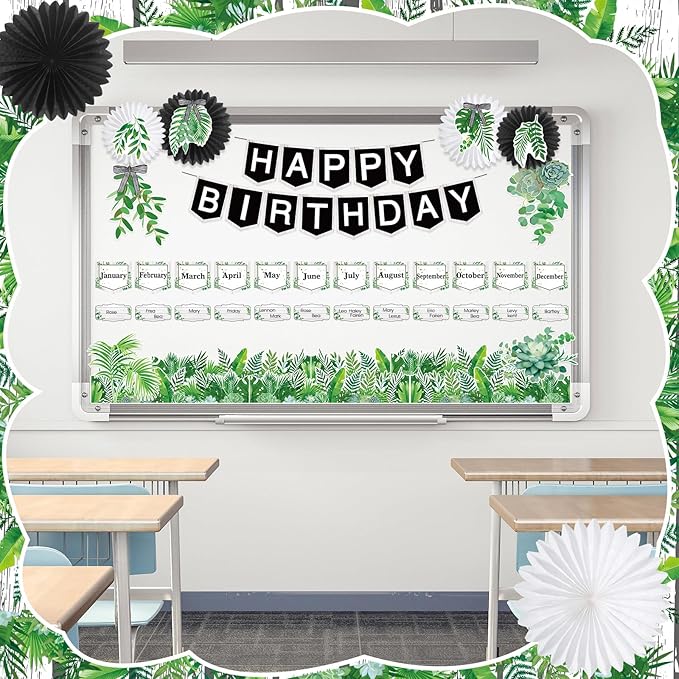 Kosiz Plant Classroom Decorations Sets Boho Greenery Bulletin Board Decor Included Welcome Banner Birthday Bulletin Board Class Jobs Chart for Eucalyptus Nature theme Back to School Classroom Decor