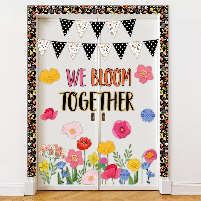 Flower Classroom Bulletin Board with Borders Floral Bulletin Board Set Colorful Wild Flower Spring Bulletin Board Decorations We Bloom Together Cutouts Classroom Back to School Supplies Wall Decor