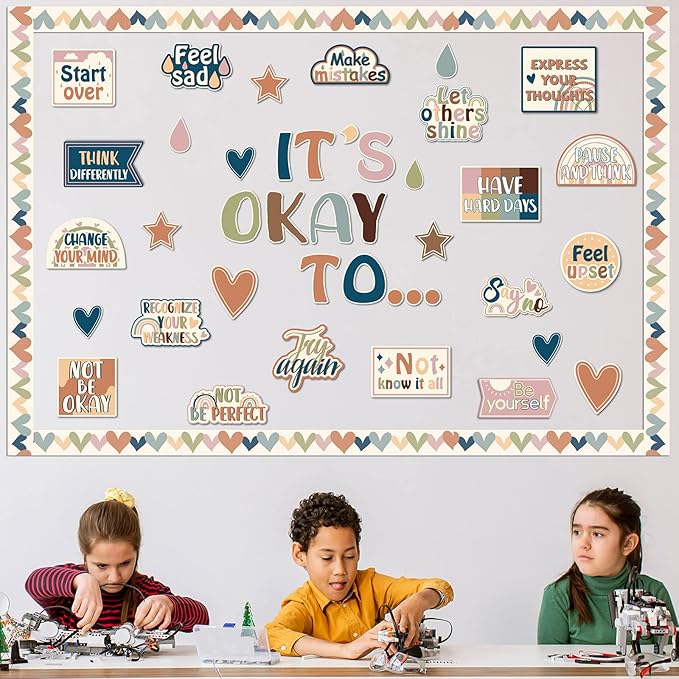 Mental Health Posters It's Okay to Boho Bulletin Board Set Therapy Offices Decor Inspirational Positive Affirmations Accents Psychology Wall Art for School Office Home Classroom Decoration Supply