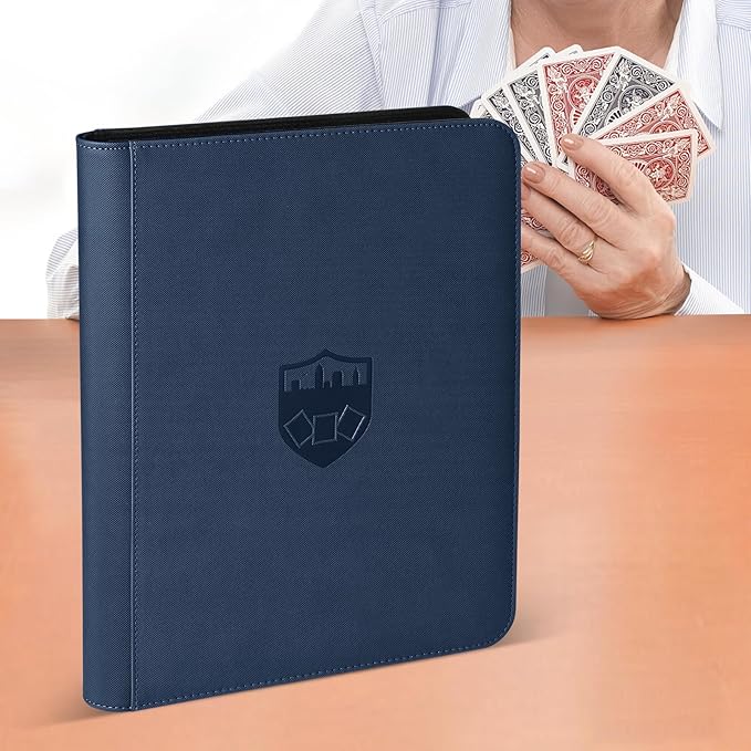 Trading Card Binder 16 Pocket, GERMUN PU Cover Card Binder for 1000+ Cards, Premium Trading Card Holder Folders, Double Sided Pocket Card Album for MTG, TCG (Blue)